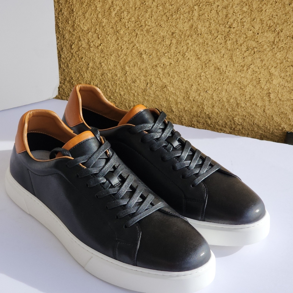 Alipasinm Men's Black Leather Business Casual Sneakers Shoes Size 13 - Picture 8 of 11